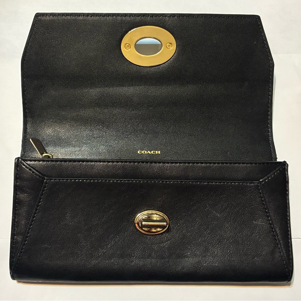 Coach Black Leather Envelope Wallet Gold Hardware - Picture 2 of 5